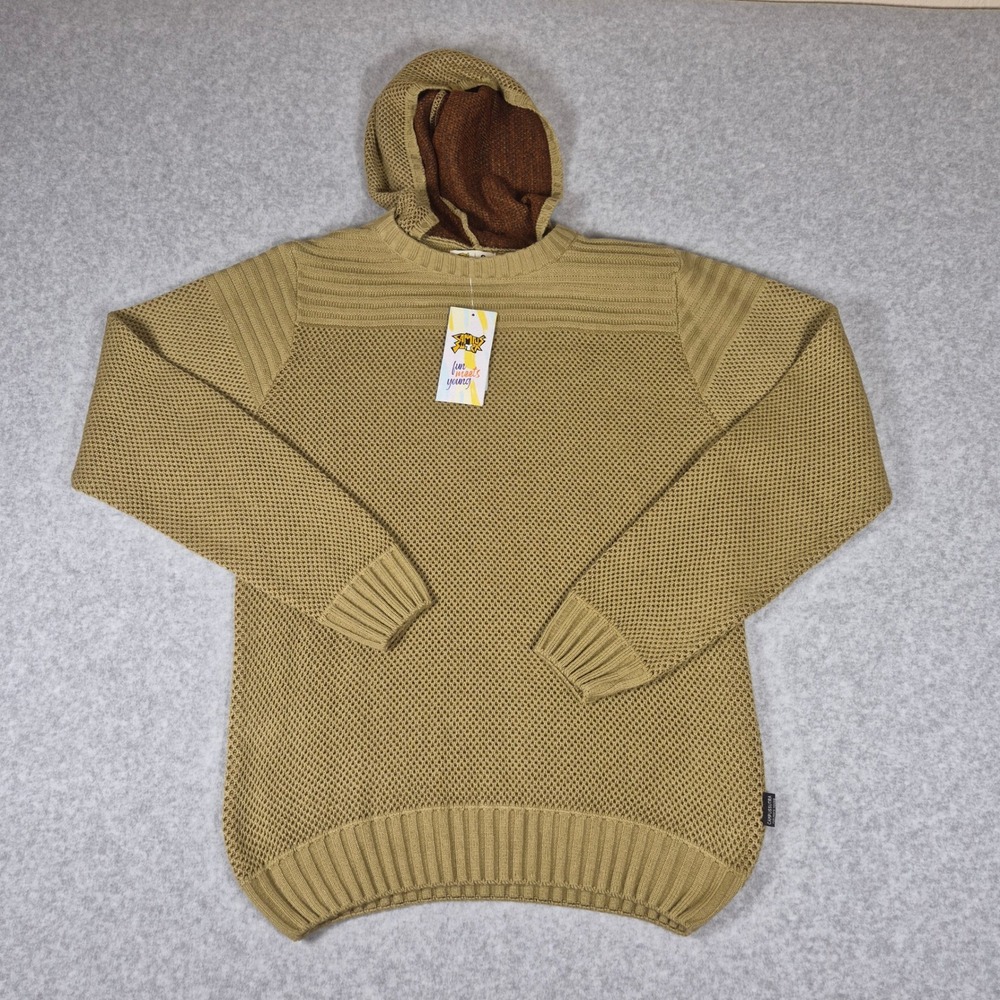 Campus Sutra Knit Hoodie Mens S Beige Textured Waffle Pullover CSMAWSS1251